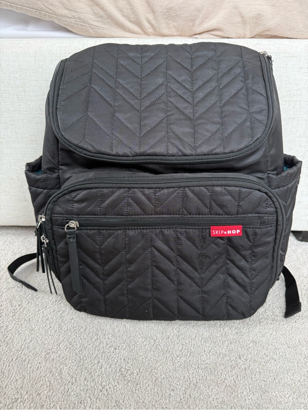 Skip Hop Black Quilted Backpack with Multiple Pockets